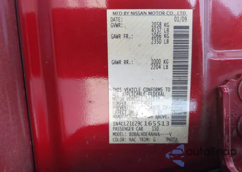 2009 Nissan Altima Hybrid z USA, uszkodzony, nr VIN 1N4CL21E29C165513